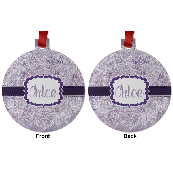 Watercolor Mandala Metal Ball Ornament - Front and Back