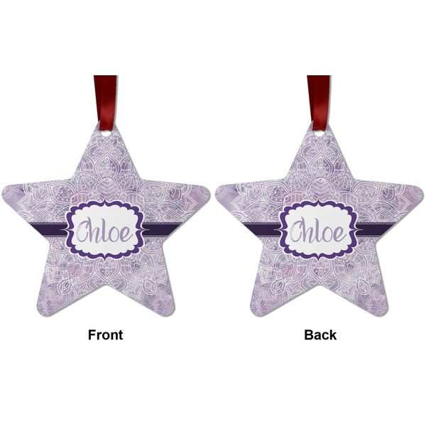 Watercolor Mandala Metal Star Ornament - Front and Back