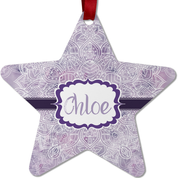 Watercolor Mandala Metal Star Ornament - Front
