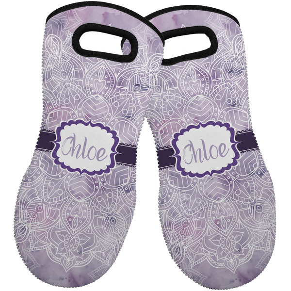 Custom Watercolor Mandala Neoprene Oven Mitts - Set of 2 w/ Name or Text