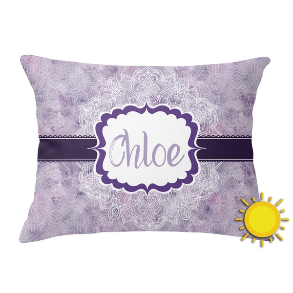 Custom Watercolor Mandala Outdoor Throw Pillow (Rectangular) (Personalized)