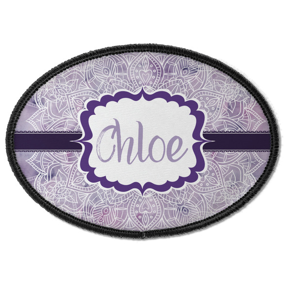 Custom Watercolor Mandala Iron On Oval Patch w/ Name or Text