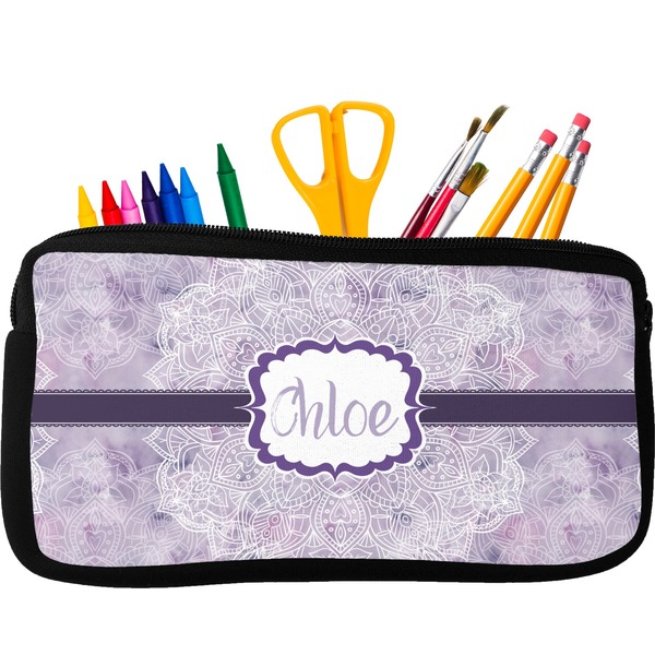 Custom Watercolor Mandala Neoprene Pencil Case - Small w/ Name or Text