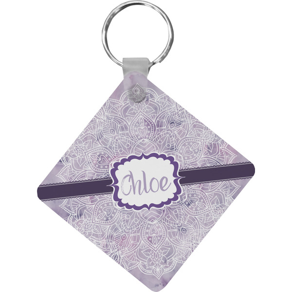 Custom Watercolor Mandala Diamond Plastic Keychain w/ Name or Text