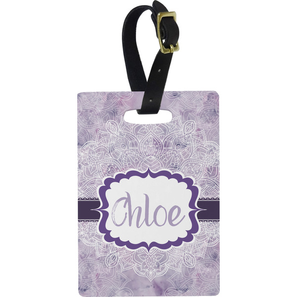 Custom Watercolor Mandala Plastic Luggage Tag - Rectangular w/ Name or Text