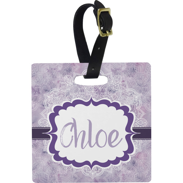 Custom Watercolor Mandala Plastic Luggage Tag - Square w/ Name or Text