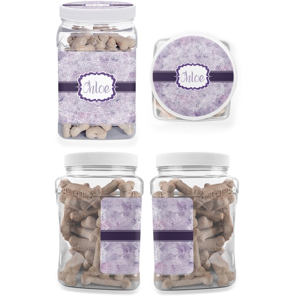 Watercolor Mandala Pet Treat Jar - Multiple Angles