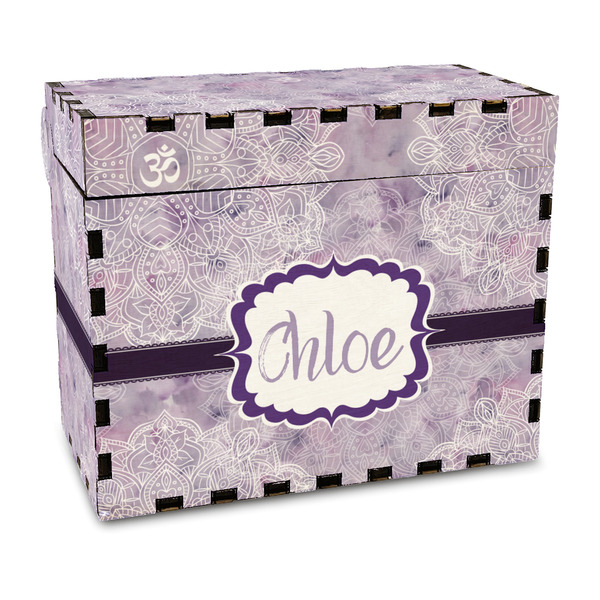 Custom Watercolor Mandala Wood Recipe Box - Full Color Print (Personalized)