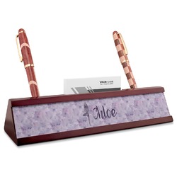 Watercolor Mandala Red Mahogany Nameplate with Business Card Holder (Personalized)
