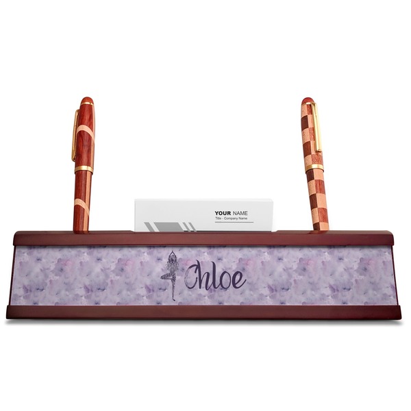 Watercolor Mandala Red Mahogany Nameplates with Business Card Holder - Straight