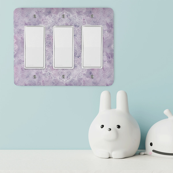Watercolor Mandala Rocker Light Switch Covers - Triple - IN CONTEXT