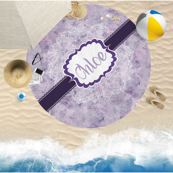Watercolor Mandala Round Beach Towel Lifestyle