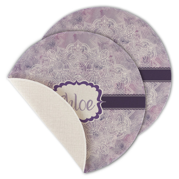 Watercolor Mandala Round Linen Placemats - MAIN (Single Sided)