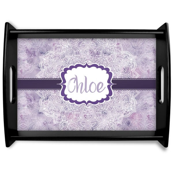 Custom Watercolor Mandala Black Wooden Tray - Large (Personalized)