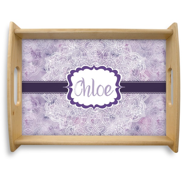 Custom Watercolor Mandala Natural Wooden Tray - Large (Personalized)