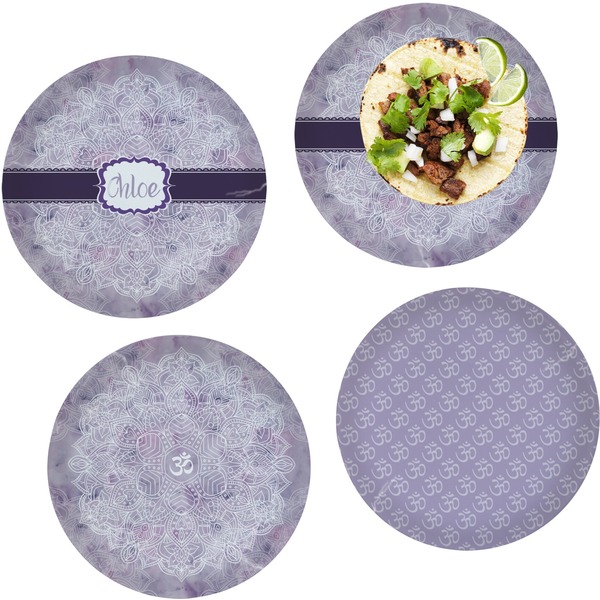 Custom Watercolor Mandala Set of 4 Glass Lunch / Dinner Plate 10" (Personalized)