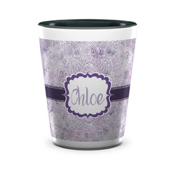 Watercolor Mandala Ceramic Shot Glass - 1.5 oz - Two Tone - Set of 4 (Personalized)