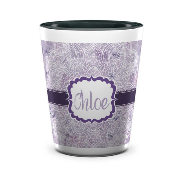 Custom Watercolor Mandala Ceramic Shot Glass - 1.5 oz - Two Tone - Set of 4 (Personalized)