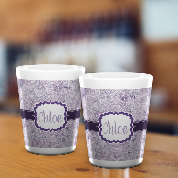 Watercolor Mandala Shot Glass - White - LIFESTYLE