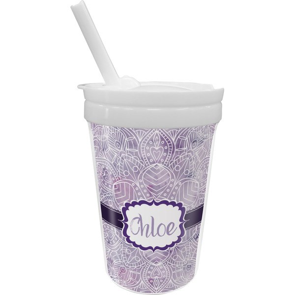 Custom Watercolor Mandala Sippy Cup with Straw (Personalized)