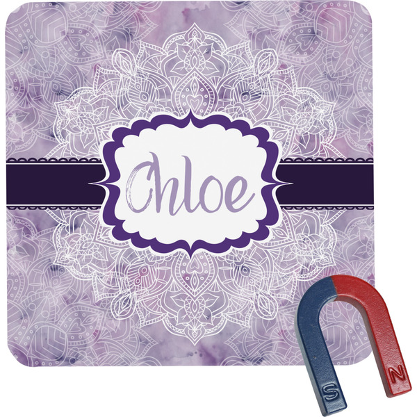Custom Watercolor Mandala Square Fridge Magnet (Personalized)