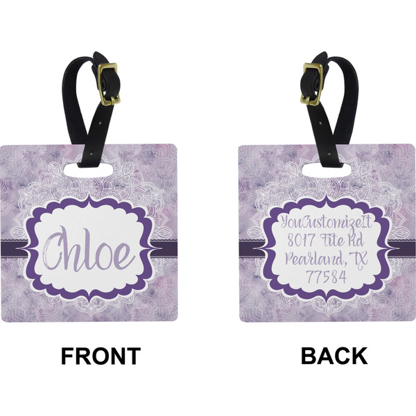 Watercolor Mandala Square Luggage Tag (Front + Back)