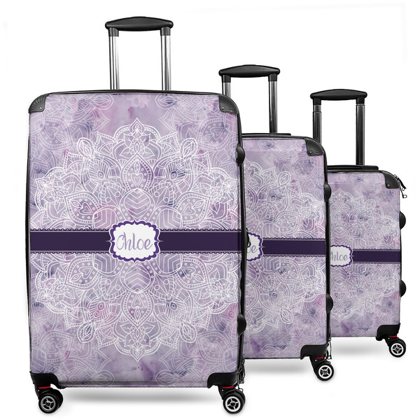 Custom Watercolor Mandala 3 Piece Luggage Set - 20" Carry On, 24" Medium Checked, 28" Large Checked (Personalized)