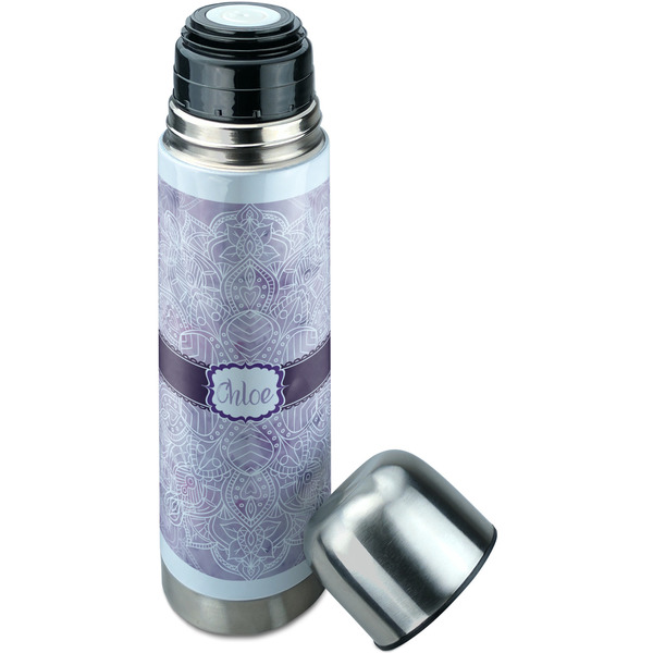 Watercolor Mandala Thermos - Lid Off