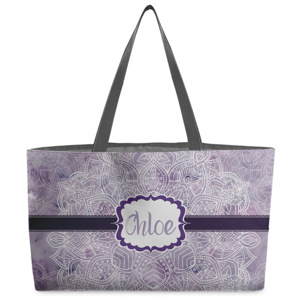 Custom Watercolor Mandala Beach Totes Bag - w/ Black Handles (Personalized)