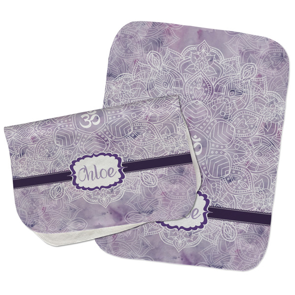 Custom Watercolor Mandala Burp Cloths - Fleece - Set of 2 w/ Name or Text