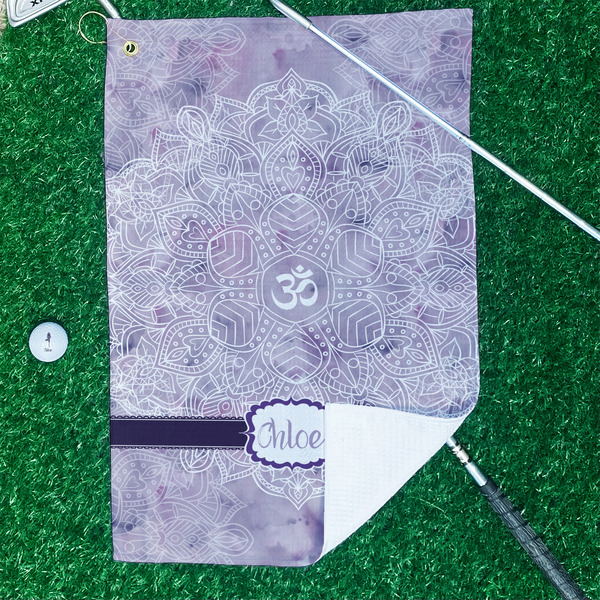 Watercolor Mandala Waffle Weave Golf Towel - In Context