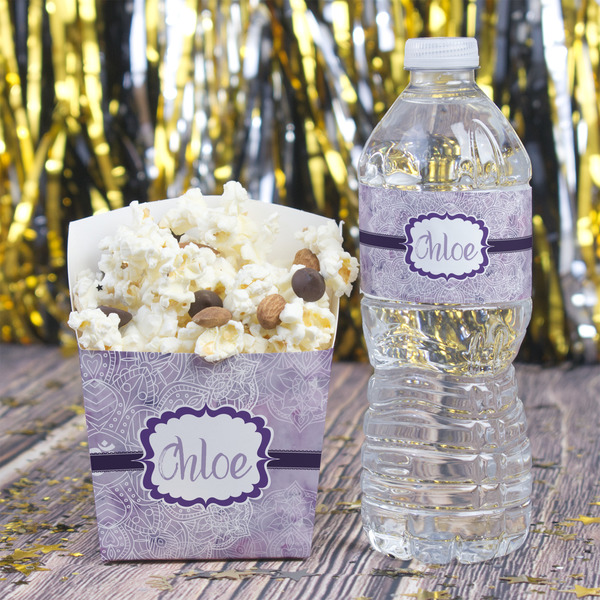 Watercolor Mandala Water Bottle Label - w/ Favor Box