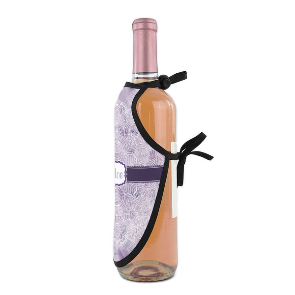 Watercolor Mandala Wine Bottle Apron - DETAIL WITH CLIP ON NECK