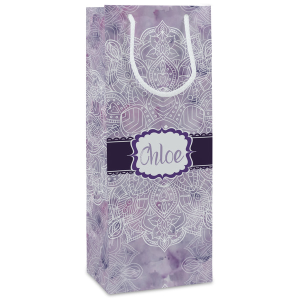 Custom Watercolor Mandala Wine Gift Bags - Gloss (Personalized)