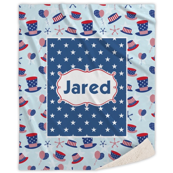 Custom Patriotic Celebration Sherpa Throw Blanket - 60"x80" (Personalized)