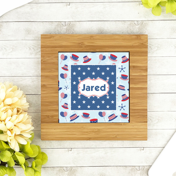 Patriotic Celebration Bamboo Trivet with 6" Tile - LIFESTYLE