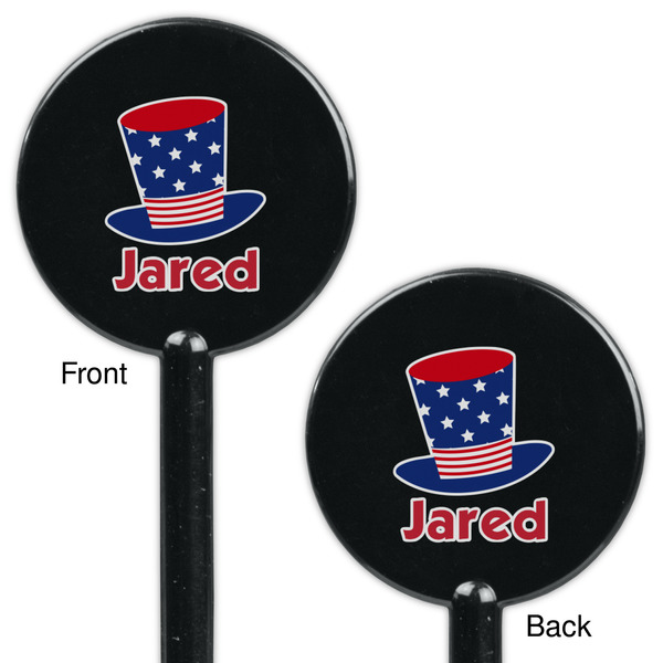 Patriotic Celebration Black Plastic 5.5" Stir Stick - Double Sided - Round - Front & Back