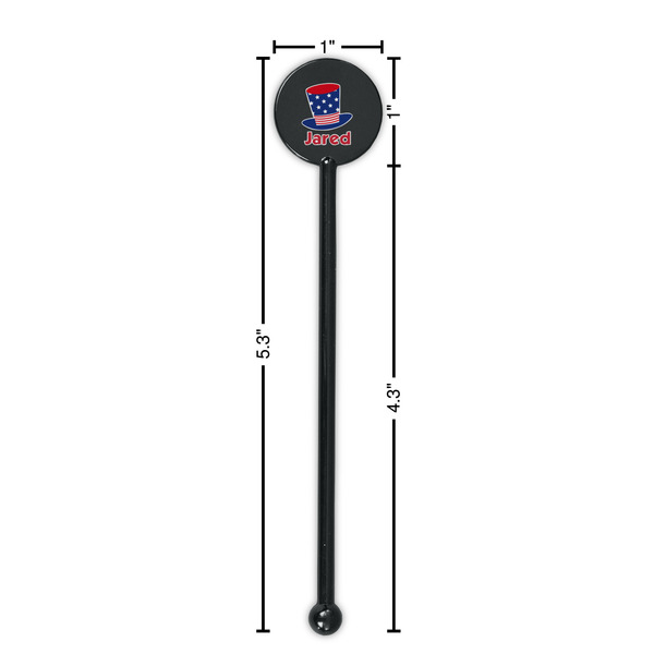 Patriotic Celebration Black Plastic 5.5" Stir Stick - Round - Dimensions