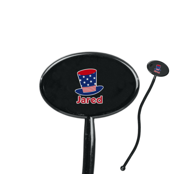 Custom Patriotic Celebration 7" Oval Plastic Stir Sticks - Black - Single Sided (Personalized)
