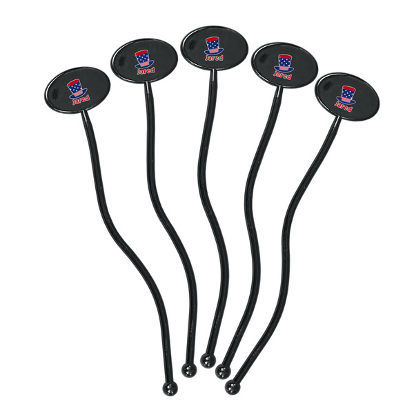 Patriotic Celebration Black Plastic 7" Stir Stick - Oval - Fan