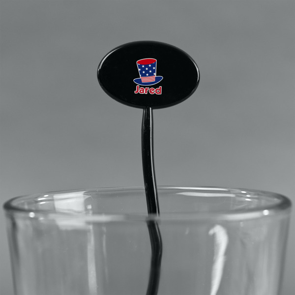 Patriotic Celebration Black Plastic 7" Stir Stick - Oval - Main