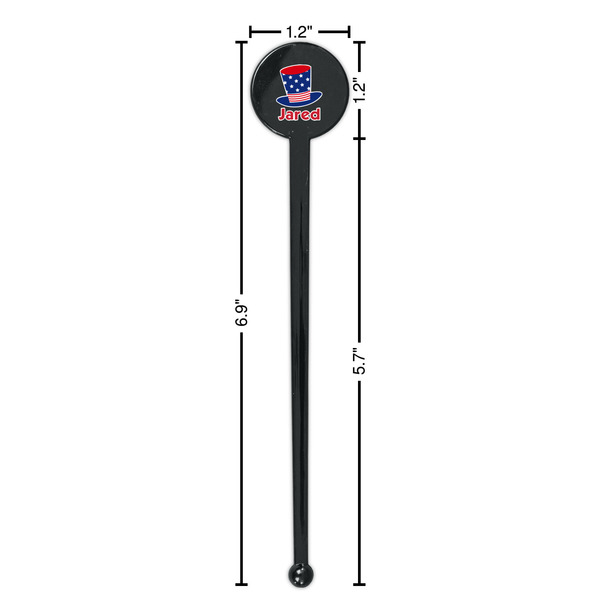 Patriotic Celebration Black Plastic 7" Stir Stick - Round - Dimensions