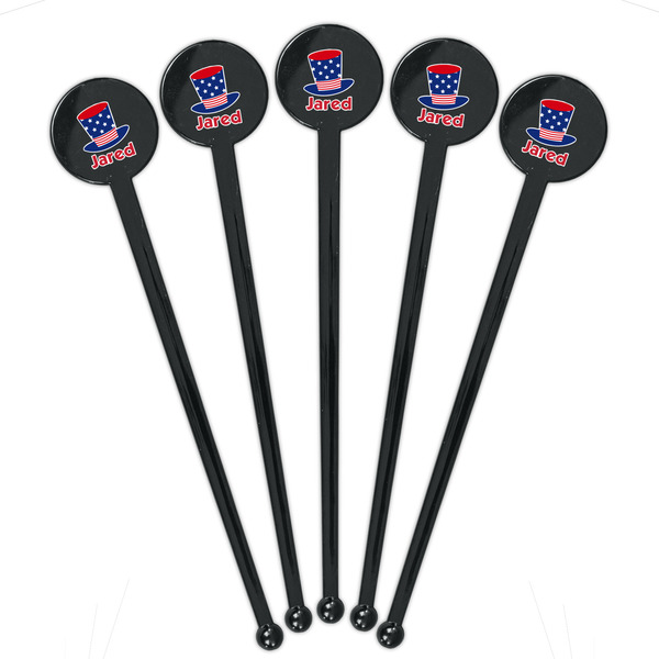 Patriotic Celebration Black Plastic 7" Stir Stick - Round - Fan View