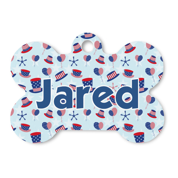 Custom Patriotic Celebration Bone Shaped Dog ID Tag (Personalized)