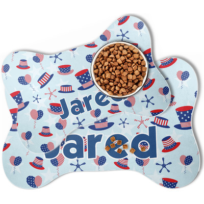 Patriotic Celebration Bone Shaped Dog Food Mat (Personalized)