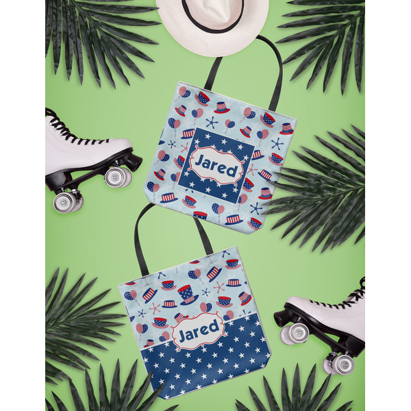 Patriotic Celebration Canvas Tote Lifestyle Front and Back- 13x13