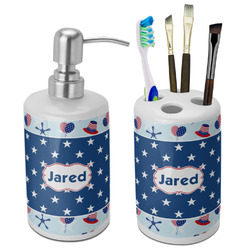 Patriotic Celebration Ceramic Bathroom Accessories Set (Personalized)