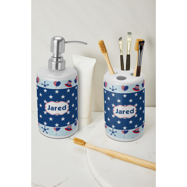 Patriotic Celebration Ceramic Bathroom Accessories - LIFESTYLE (toothbrush holder & soap dispenser)