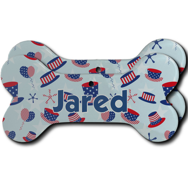 Custom Patriotic Celebration Ceramic Dog Ornament - Front & Back w/ Name or Text