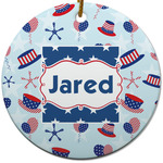 Patriotic Celebration Round Ceramic Ornament w/ Name or Text